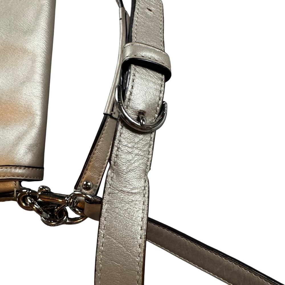 Coach Taylor Flap Leather Crossbody Bag Metallic Champagne - Picture 8 of 13